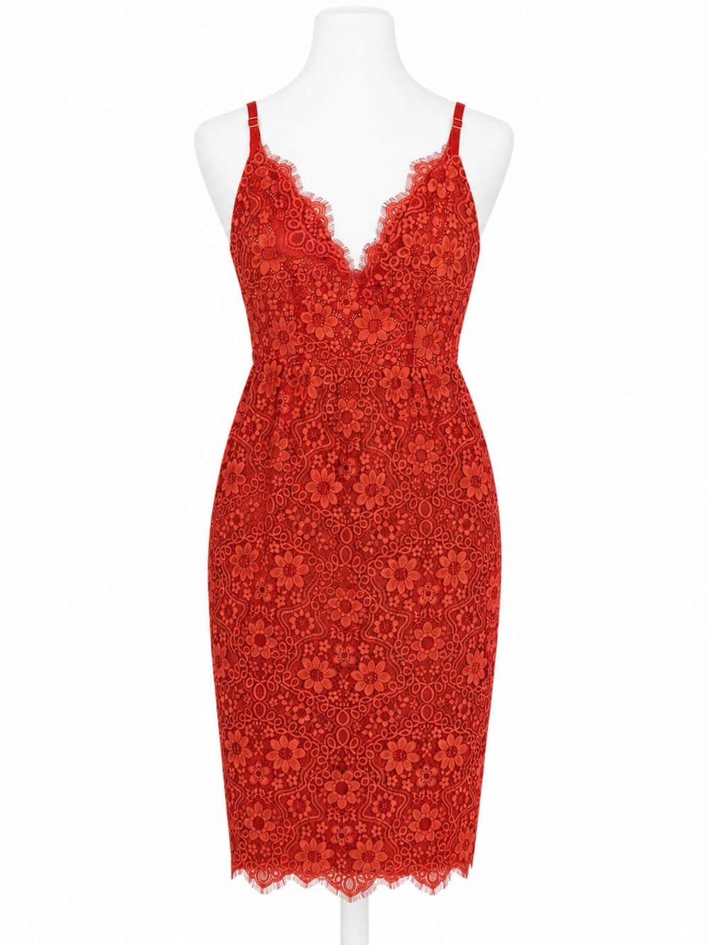 For Love & Lemons Red Lace Asymmetrical Slip Dress with built in shapewear